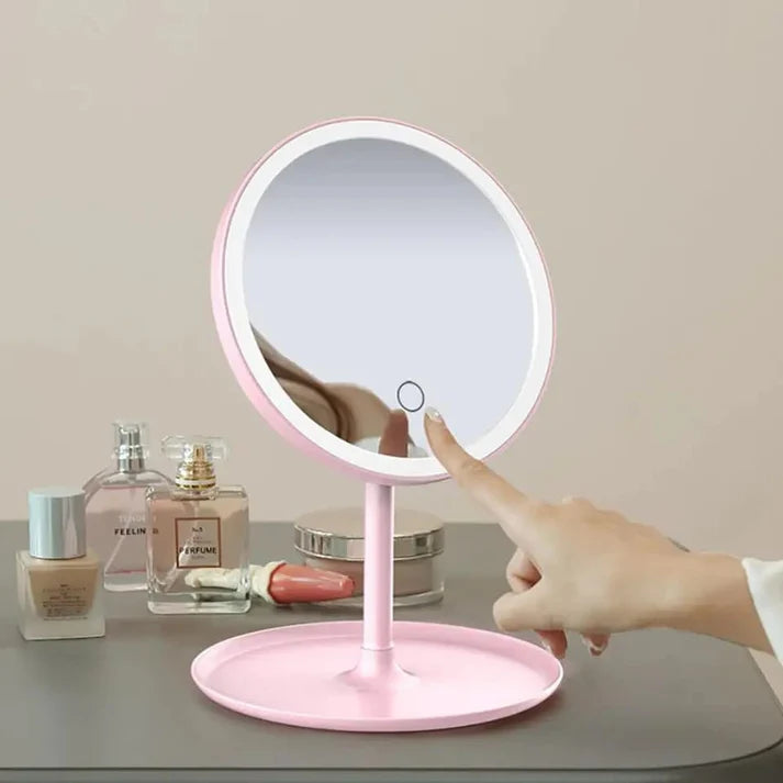 Portable Rotating Desk Mirror, Adjustable HD Light Makeup Mirror