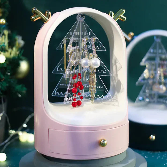 Christmas Tree Drawer Jewellery Organizer, 3 Layer Rotating Jewelry Tower, Tree Antler Shape Ring Earring Necklace Display Container, Multilayer Transparent Rotary Jewelry Box, Moon Light Exquisite Jewellery Necklace Rack