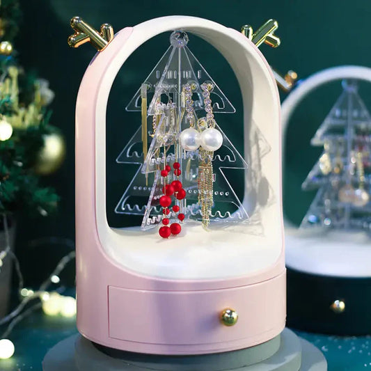 Christmas Tree Drawer Jewellery Organizer, 3 Layer Rotating Jewelry Tower, Tree Antler Shape Ring Earring Necklace Display Container, Multilayer Transparent Rotary Jewelry Box, Moon Light Exquisite Jewellery Necklace Rack