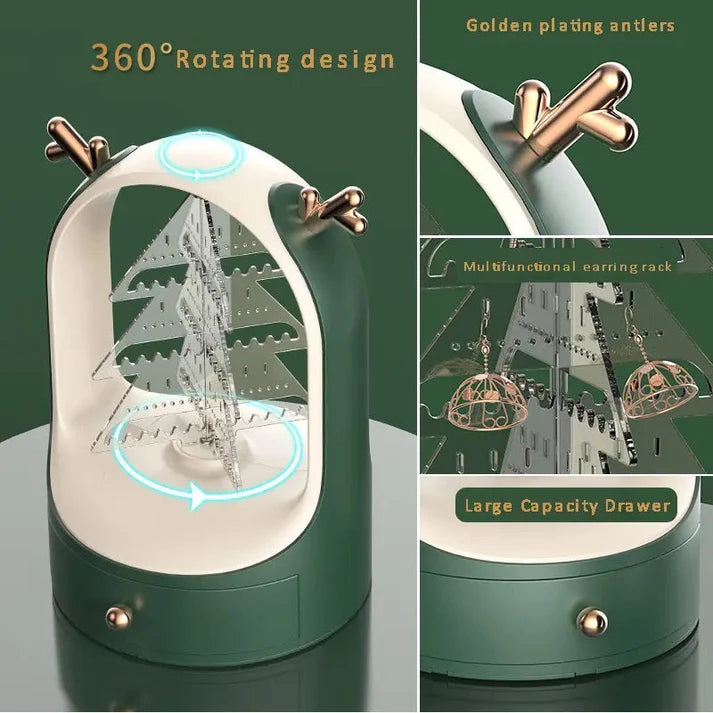 Christmas Tree Drawer Jewellery Organizer, 3 Layer Rotating Jewelry Tower, Tree Antler Shape Ring Earring Necklace Display Container, Multilayer Transparent Rotary Jewelry Box, Moon Light Exquisite Jewellery Necklace Rack