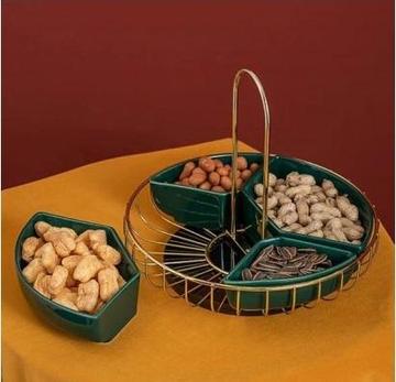 Multi-Purpose Metal Ceramic Basket Nordic Ceramic Dry Fruit/Snacks Platter