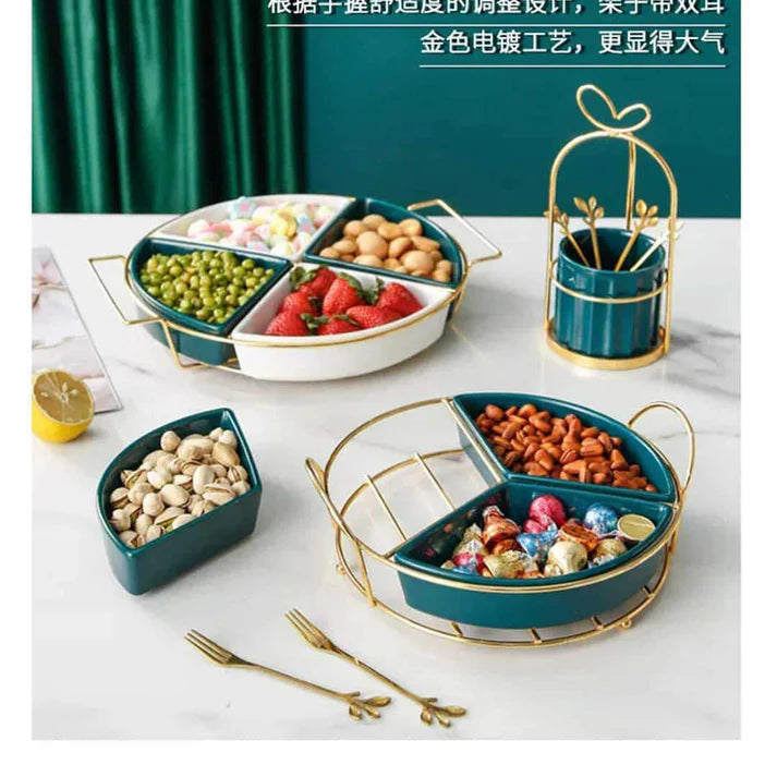 Multi-Purpose Metal Ceramic Basket Nordic Ceramic Dry Fruit/Snacks Platter